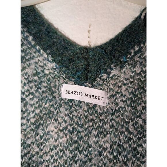 Brazos Market Women's Open Front Duster Sweater Cardigan Green and Cream One Sz - Picture 3 of 15